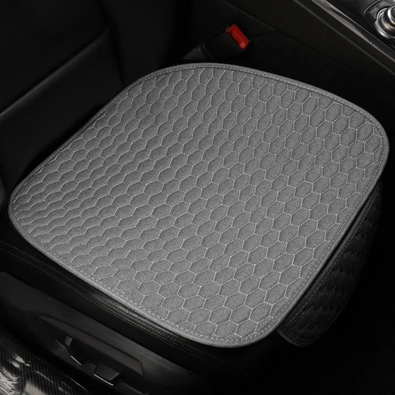 Natural linen car seat cushion in black, five-seat universal, cotton filled, with textured fabric surface