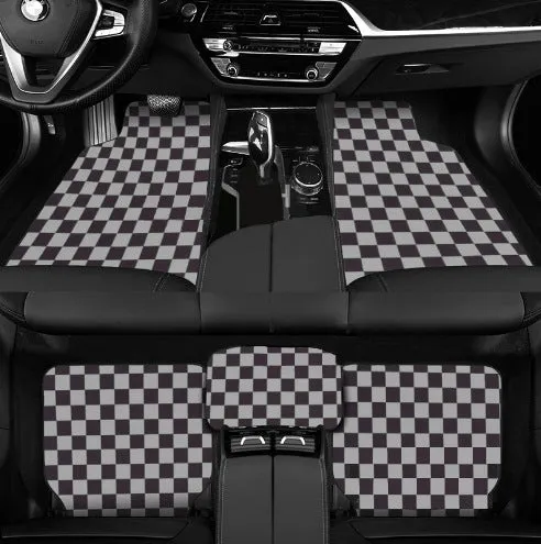 Car universal foot pad checkerboard five-piece suede set in black and red colour option