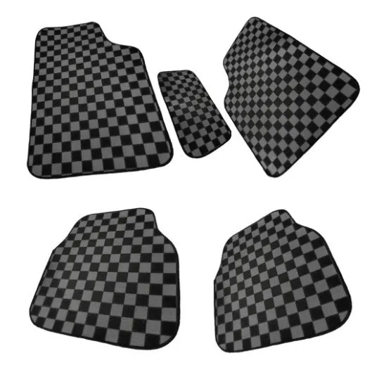 Car universal foot pad checkerboard five-piece suede set in black and red colour option