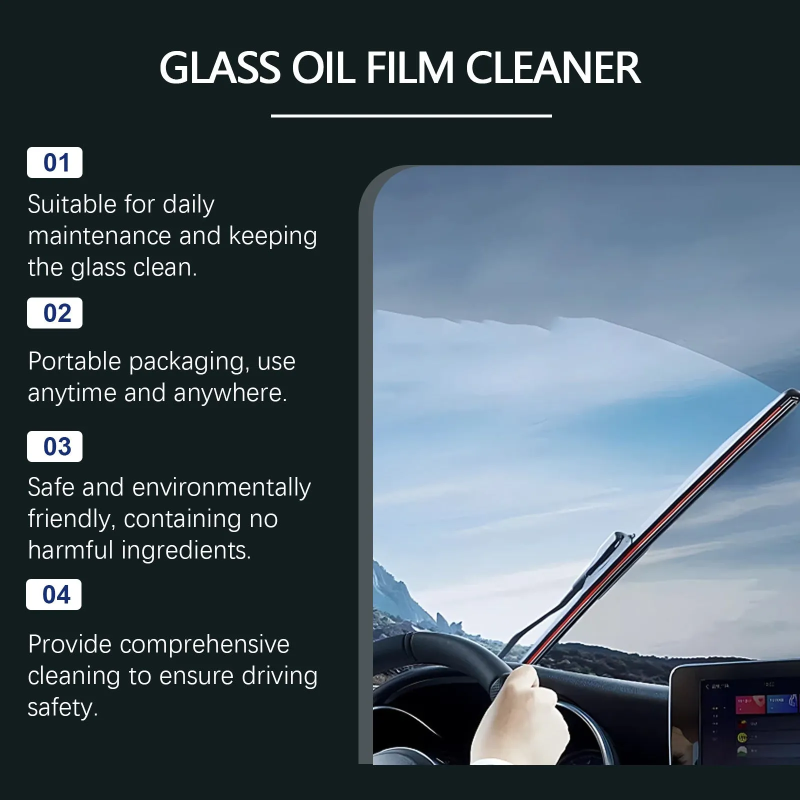 Glass oil film cleaner in 120ml bottle with white towel for oil removal cleaning