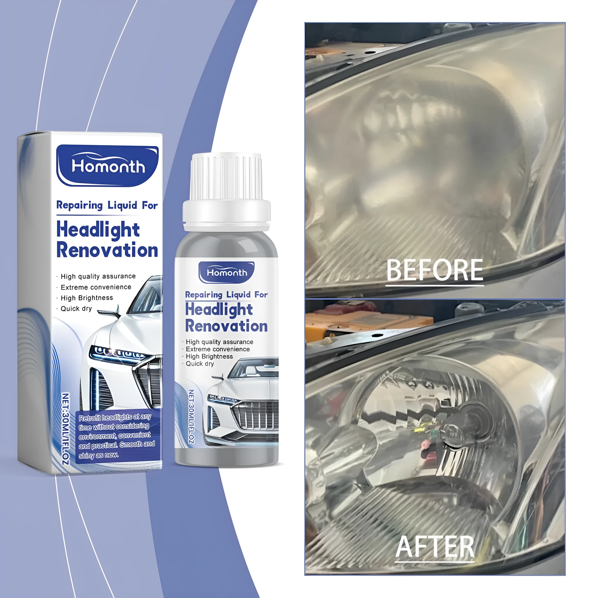 Car headlight repair essence 30ml in a compact pen bottle with Nano silicone formula