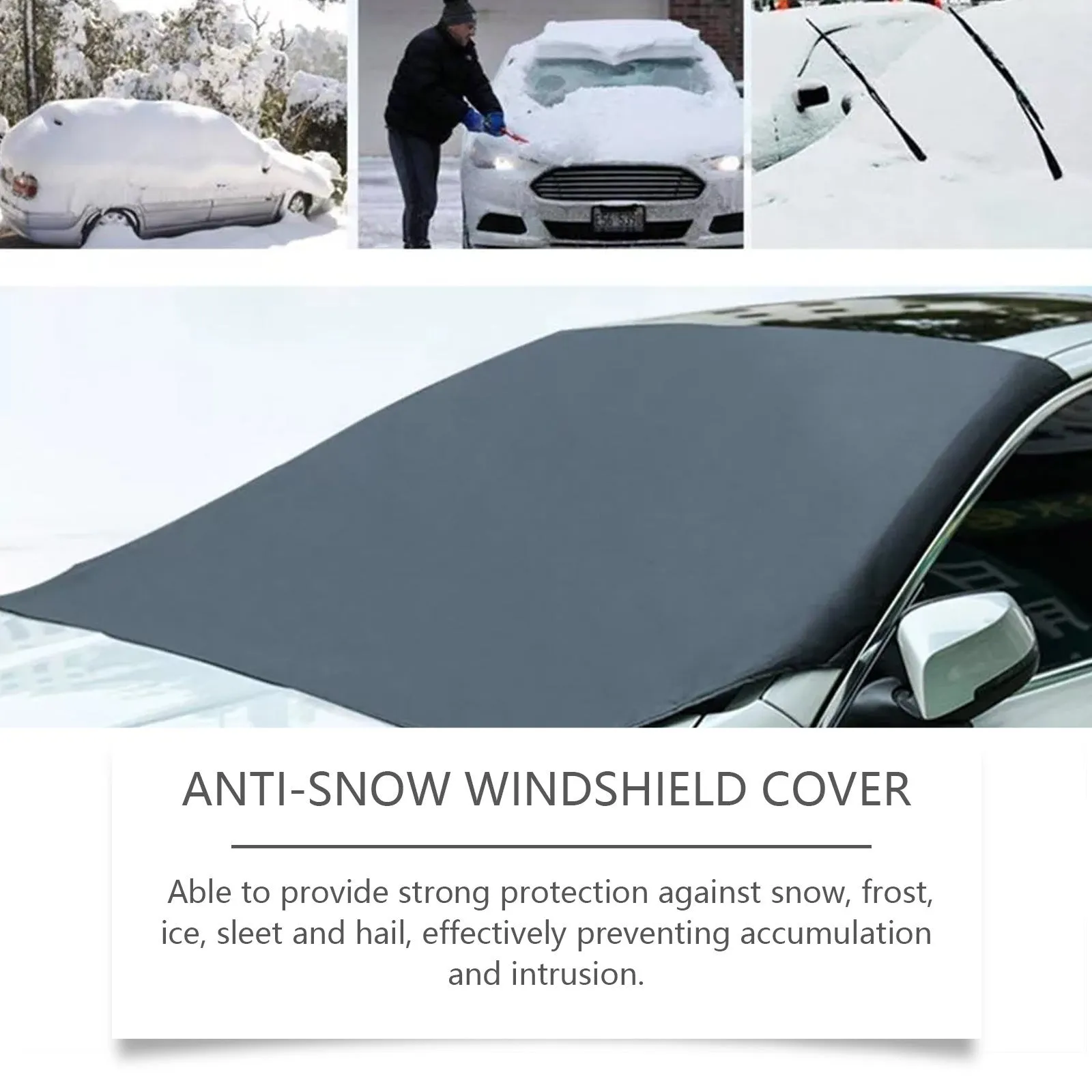 Black thickened snow-proof car cover on a car window for winter protection