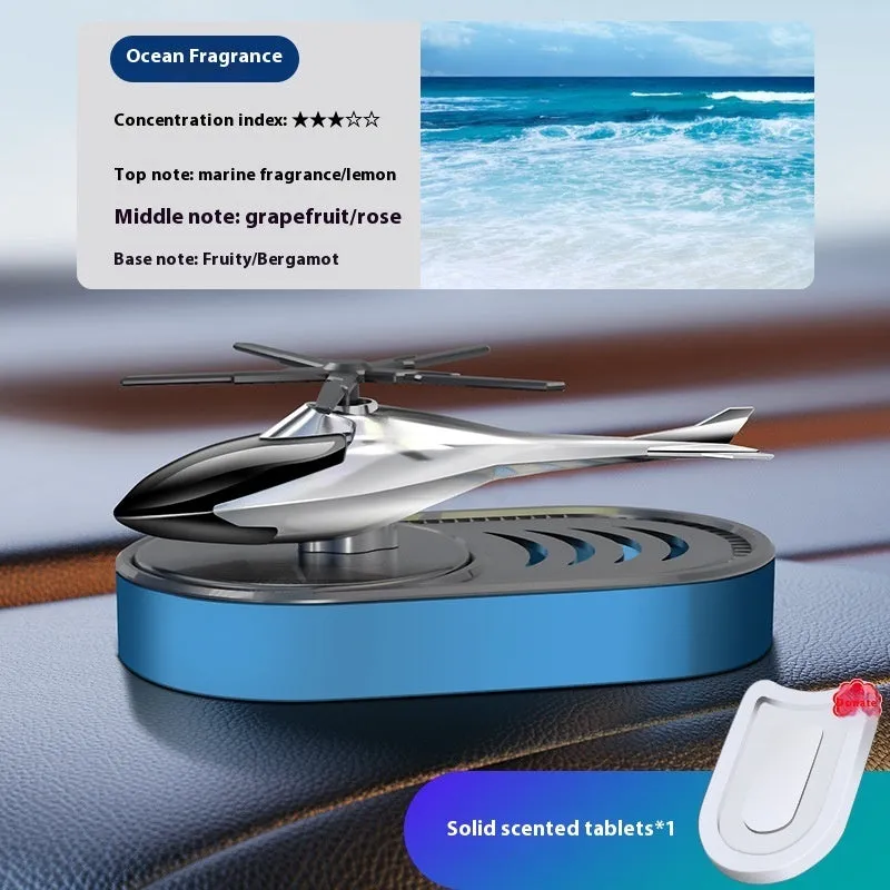Solar car aromatherapy unit in black plastic for dashboard odour removal with fragrant tablet