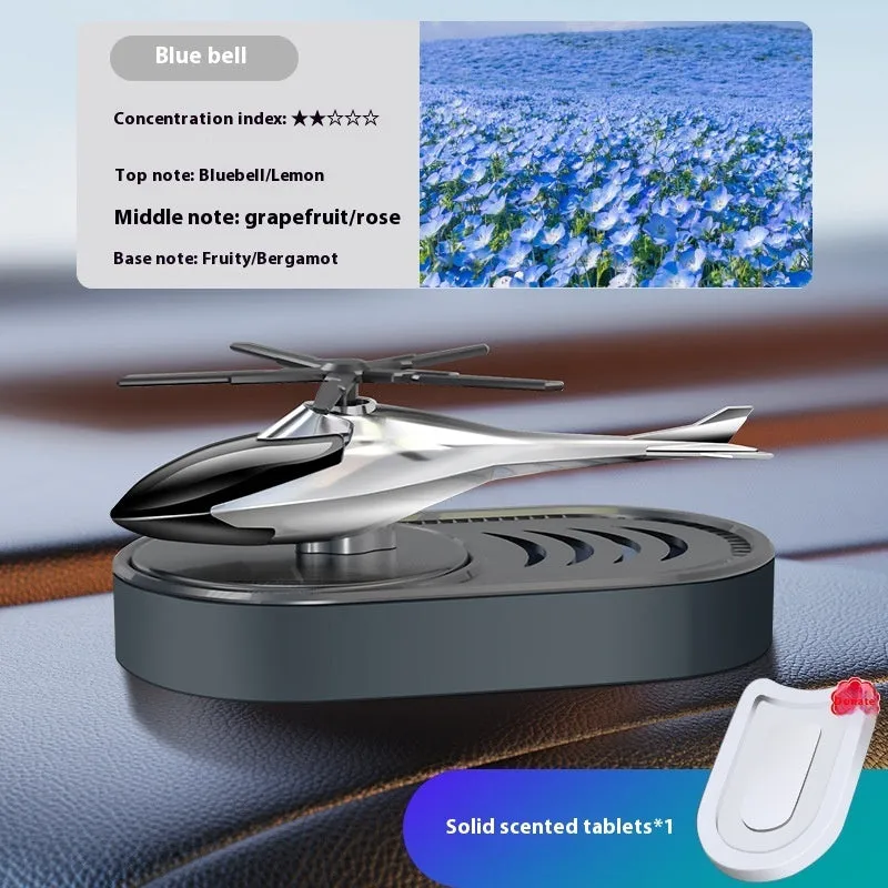 Solar car aromatherapy unit in black plastic for dashboard odour removal with fragrant tablet