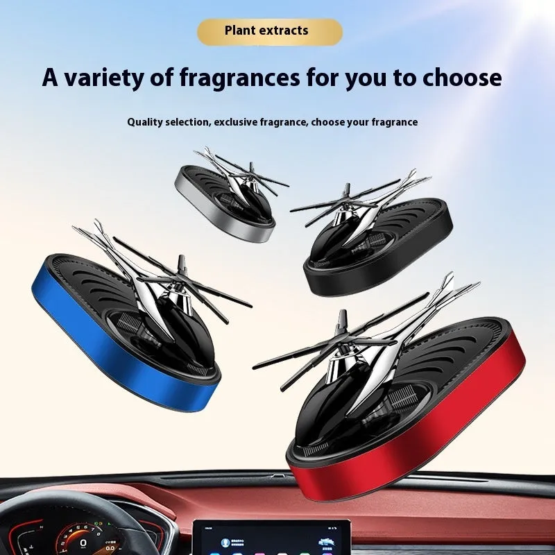 Solar car aromatherapy unit in black plastic for dashboard odour removal with fragrant tablet