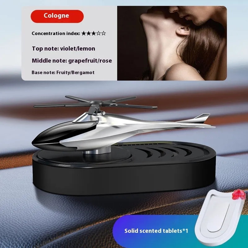 Solar car aromatherapy unit in black plastic for dashboard odour removal with fragrant tablet