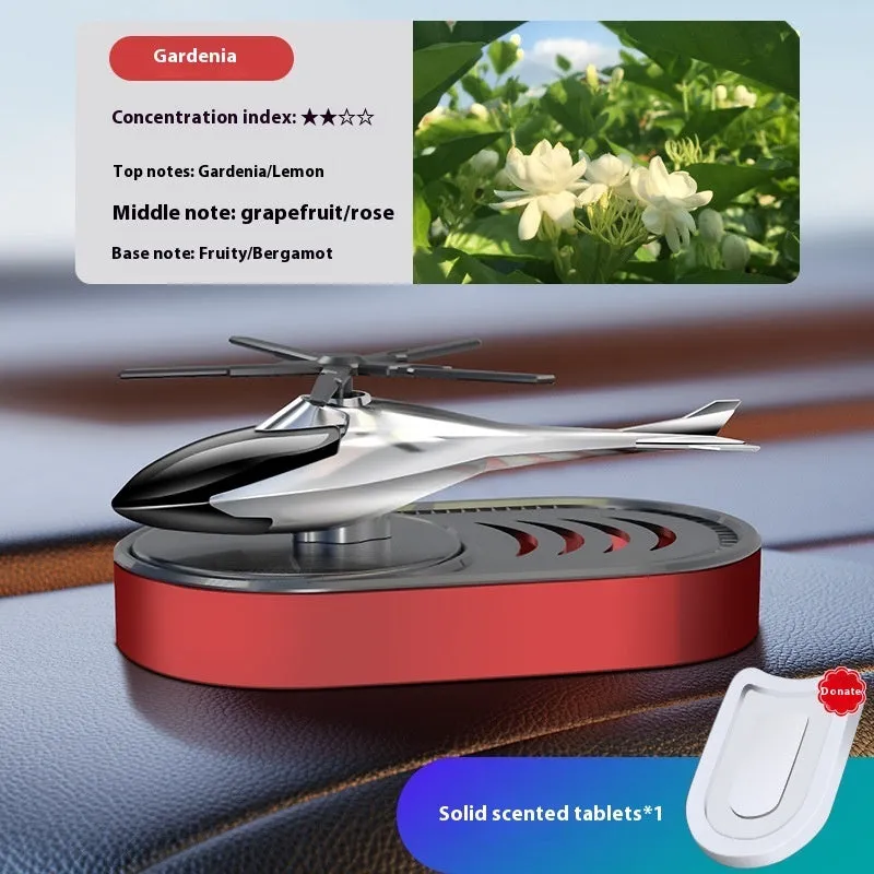 Solar car aromatherapy unit in black plastic for dashboard odour removal with fragrant tablet