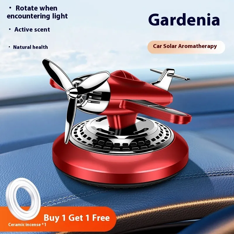 Blue solar car aromatherapy fighter decoration with Ocean Jasmine green tea scent on dashboard