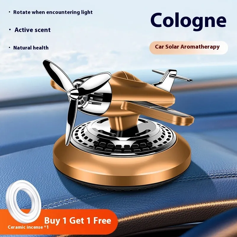 Blue solar car aromatherapy fighter decoration with Ocean Jasmine green tea scent on dashboard