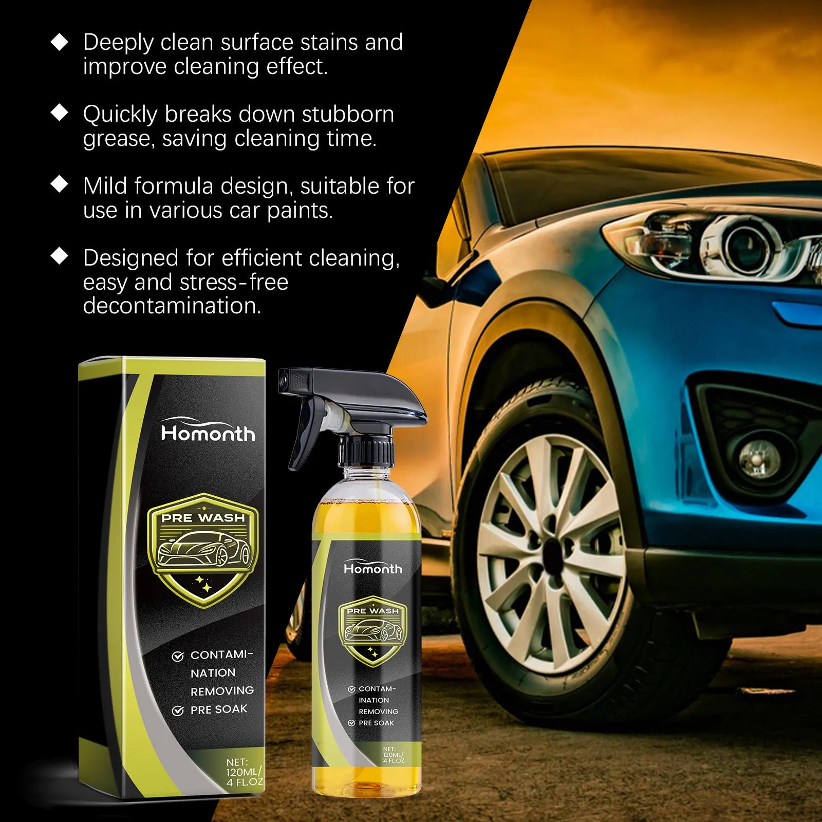 Homonth Automotive Detergent Wipe Free Car Wash Liquid 120ml bottle