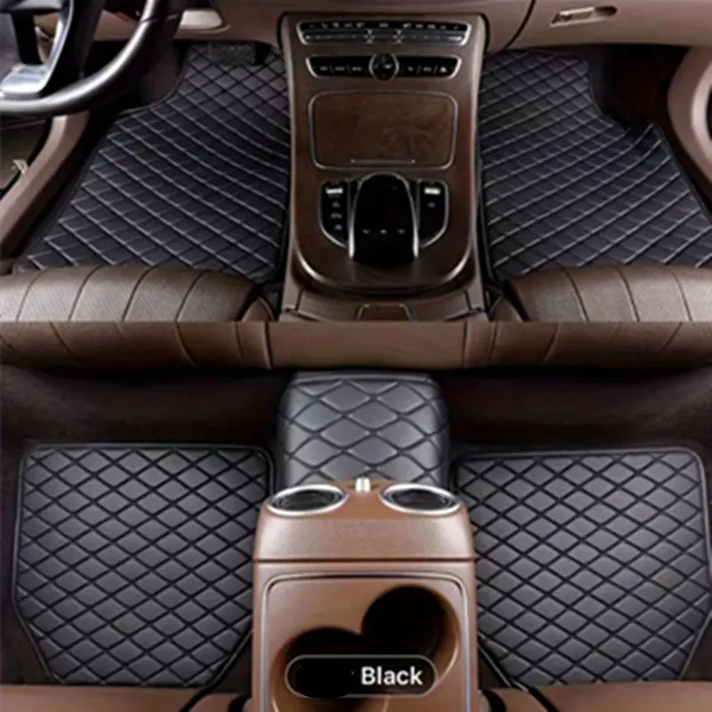 Simple Home leather car mat set five-piece foot pads general fit beige black coffee color wine red