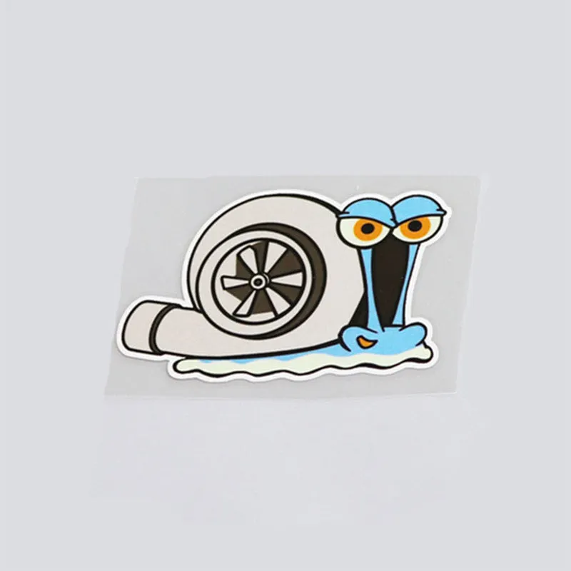 White cartoon snail reflective car sticker measuring 12cm by 8cm
