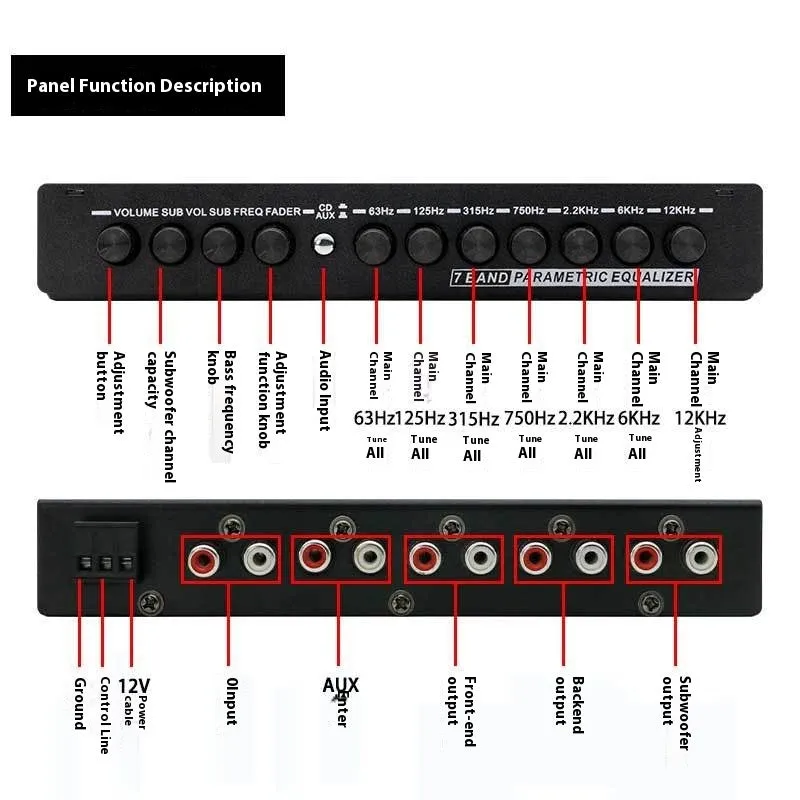 Car equalizer 7-segment tuning division for Volkswagen, 185x120x30mm, upgraded EQ-819 colour