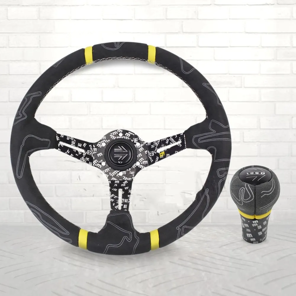 Matte leather graffiti 14-inch modified steering wheel black alloy universal fit