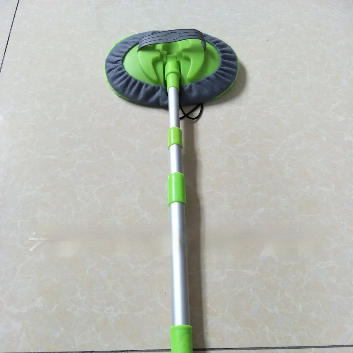 Three sections aluminium alloy telescopic car mop with green cotton head for car washing