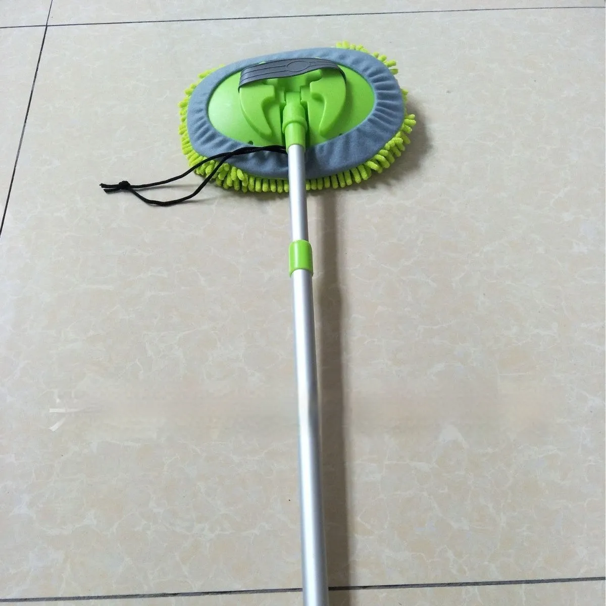 Three sections aluminium alloy telescopic car mop with green cotton head for car washing