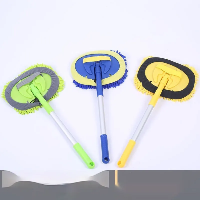 Three sections aluminium alloy telescopic car mop with green cotton head for car washing