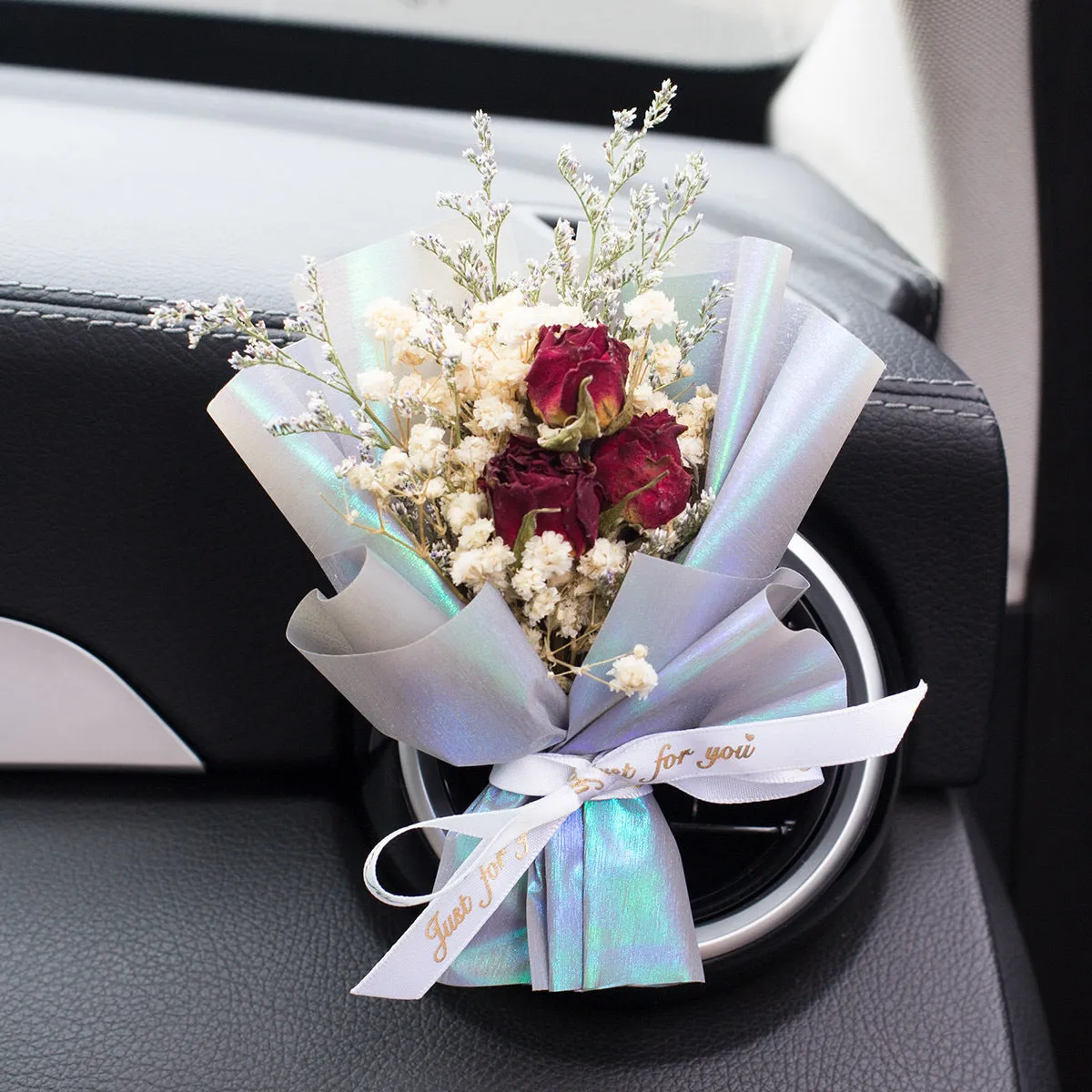 Handmade dried flower car vent perfume with scented inserts in various colours