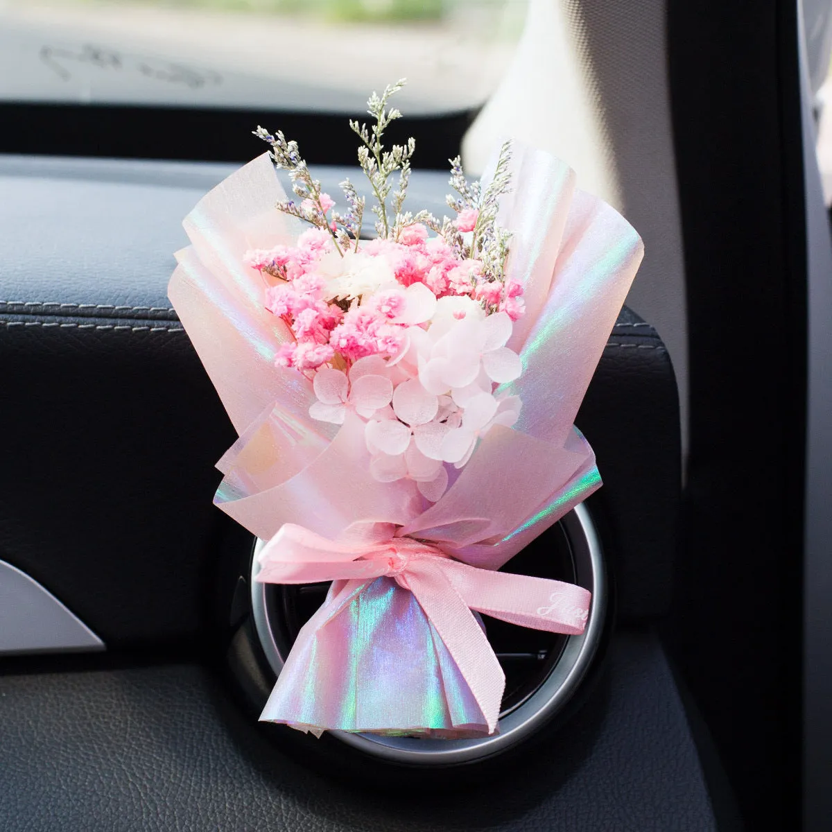Handmade dried flower car vent perfume with scented inserts in various colours