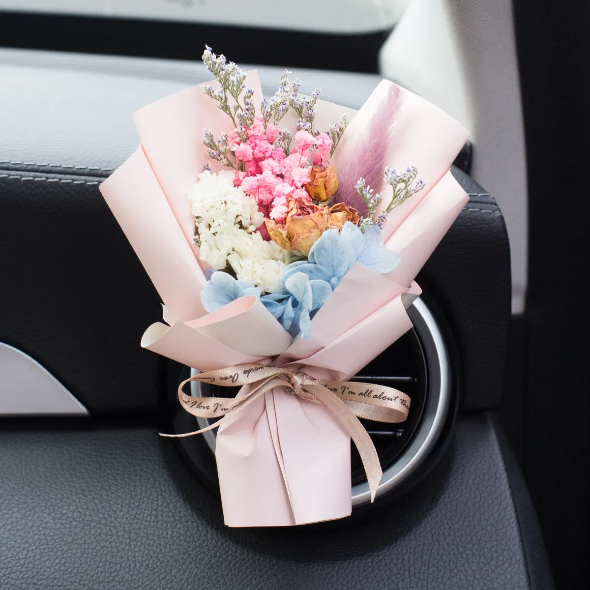 Handmade dried flower car vent perfume with scented inserts in various colours