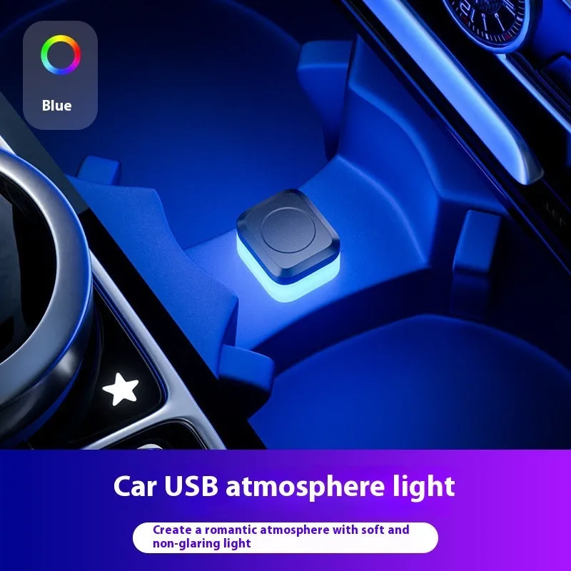 Car interior LED atmosphere light strip in blue colour showing USB cable and flexible PVC construction