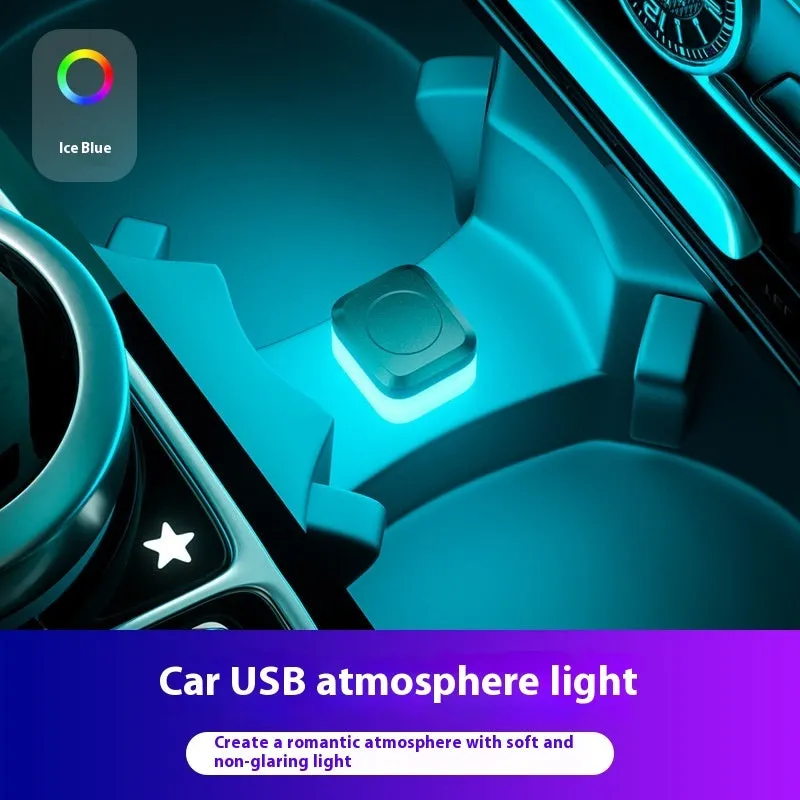 Car interior LED atmosphere light strip in blue colour showing USB cable and flexible PVC construction
