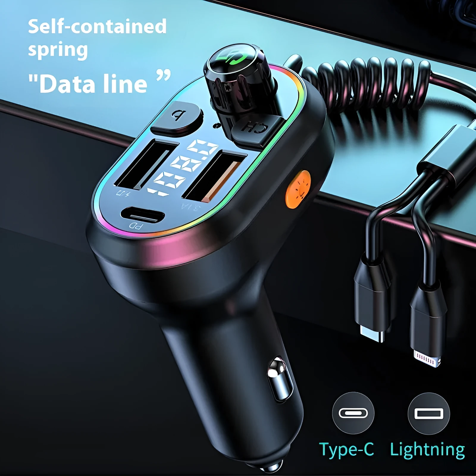 C29 Black portable multifunctional car charger with Bluetooth FM transmitter and USB output