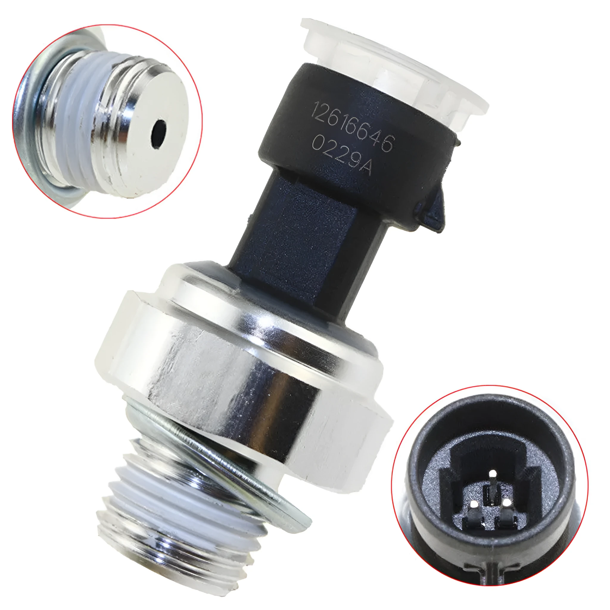 GM oil pressure sensor with part numbers for Buick Regal and Chevrolet vehicles
