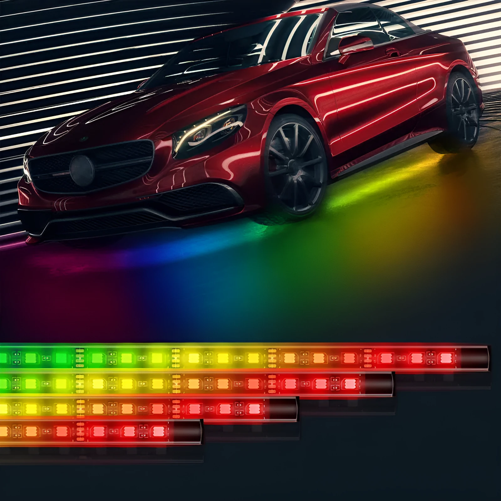 Bluetooth APP controlled magic colour streamer car chassis lights with silicone housing for universal vehicle fit