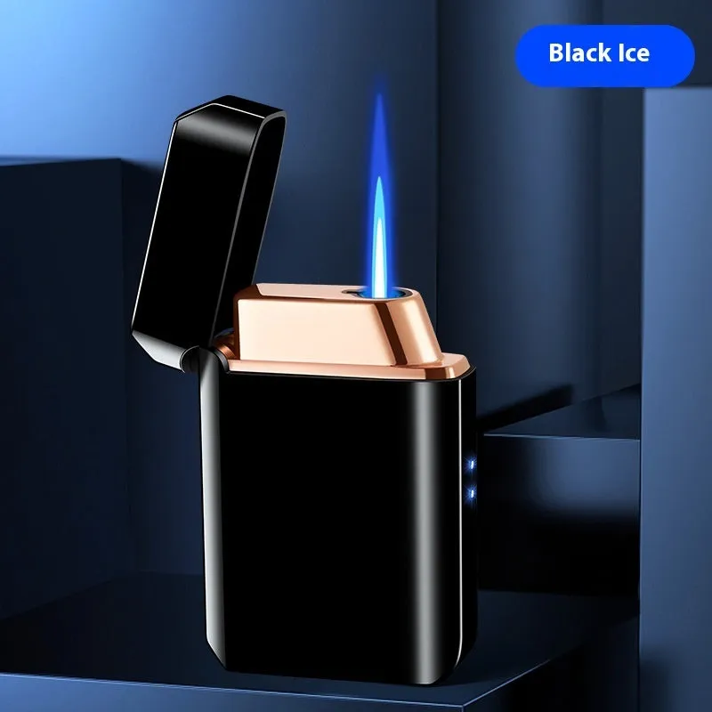 Voice-controlled Blow-and-blow Ignition Torch Lighter with Metal Construction, Wind Resistance, Available in Black Ice, Gold Brushed, Blue Ice, Nickel Brushed, Silver Brushed, HT-2303 Gift Box Set for Everyday Use