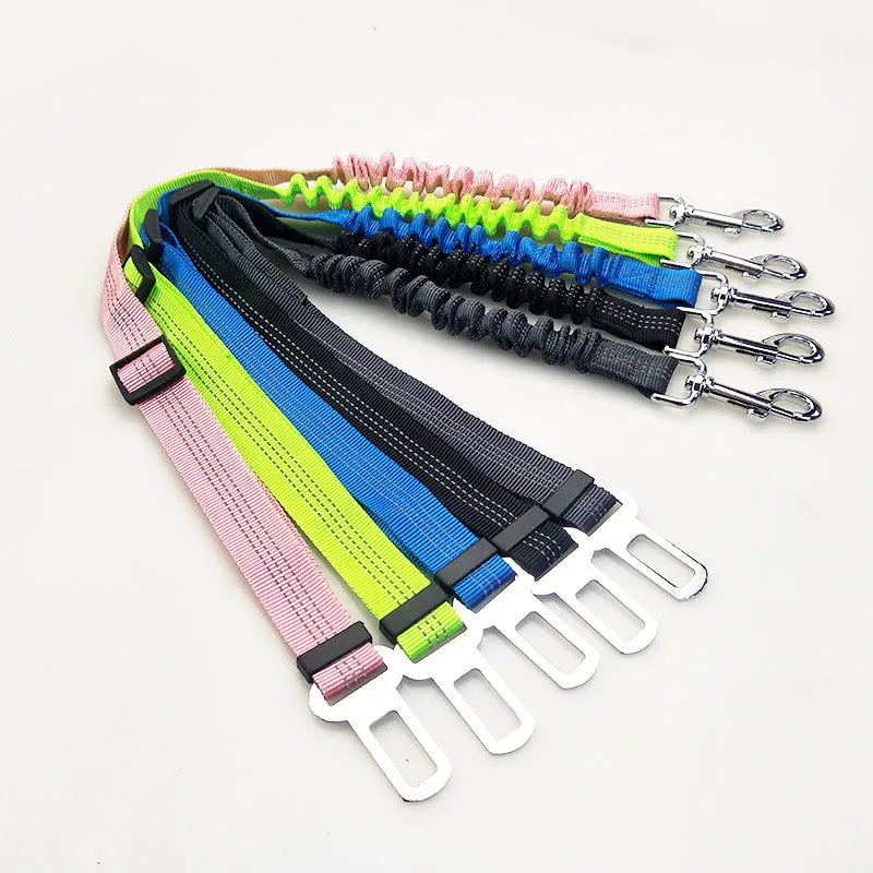 Pet elastic reflective retractable car seat belt in black polyester webbing with clip, 75cm length