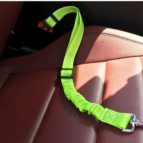 Pet elastic reflective retractable car seat belt in black polyester webbing with clip, 75cm length