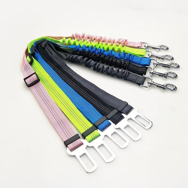 Pet elastic reflective retractable car seat belt in black polyester webbing with clip, 75cm length