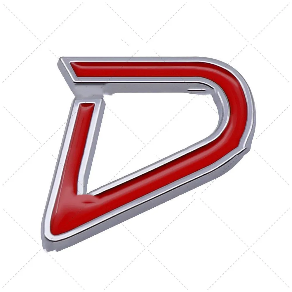 Red and silver metal SD size car bumper sticker label for vehicle modification.