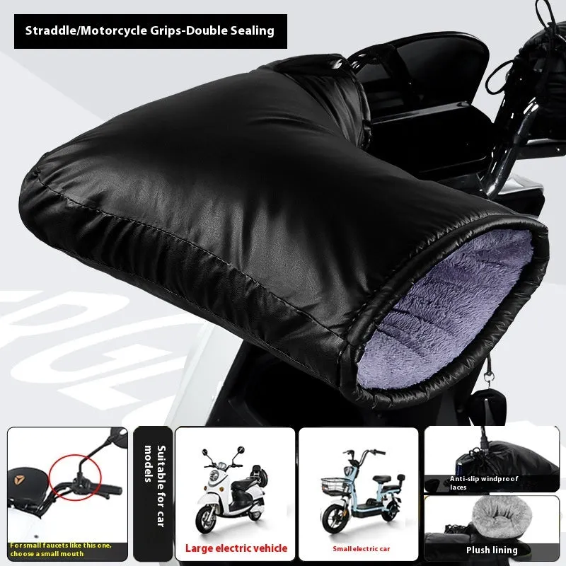 Grey reflective Electric Motorcycle Handle Grip Winter Thermal Waterproof Gloves with fleece lining for tricycle handlebars