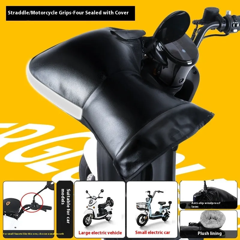 Grey reflective Electric Motorcycle Handle Grip Winter Thermal Waterproof Gloves with fleece lining for tricycle handlebars