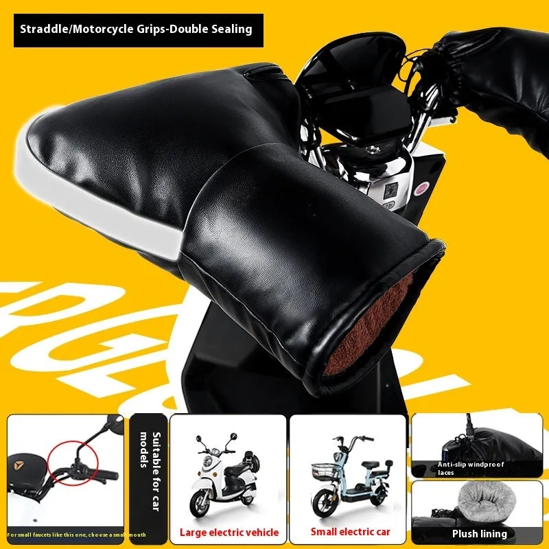 Grey reflective Electric Motorcycle Handle Grip Winter Thermal Waterproof Gloves with fleece lining for tricycle handlebars