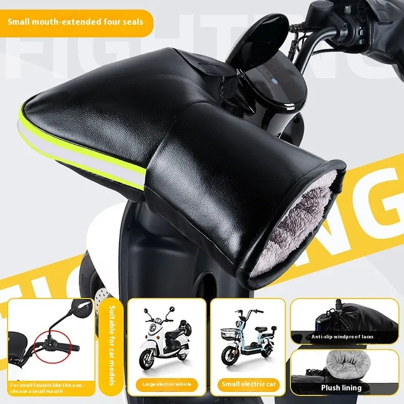 Grey reflective Electric Motorcycle Handle Grip Winter Thermal Waterproof Gloves with fleece lining for tricycle handlebars
