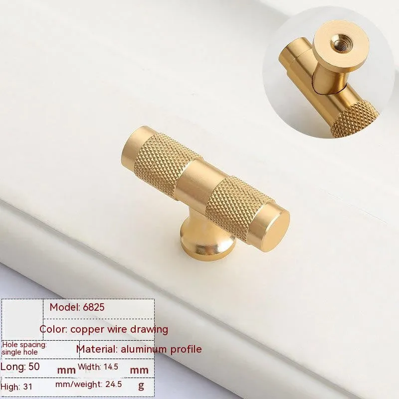Brushed brass aluminium furniture handle with European style design and multiple hole spacing options