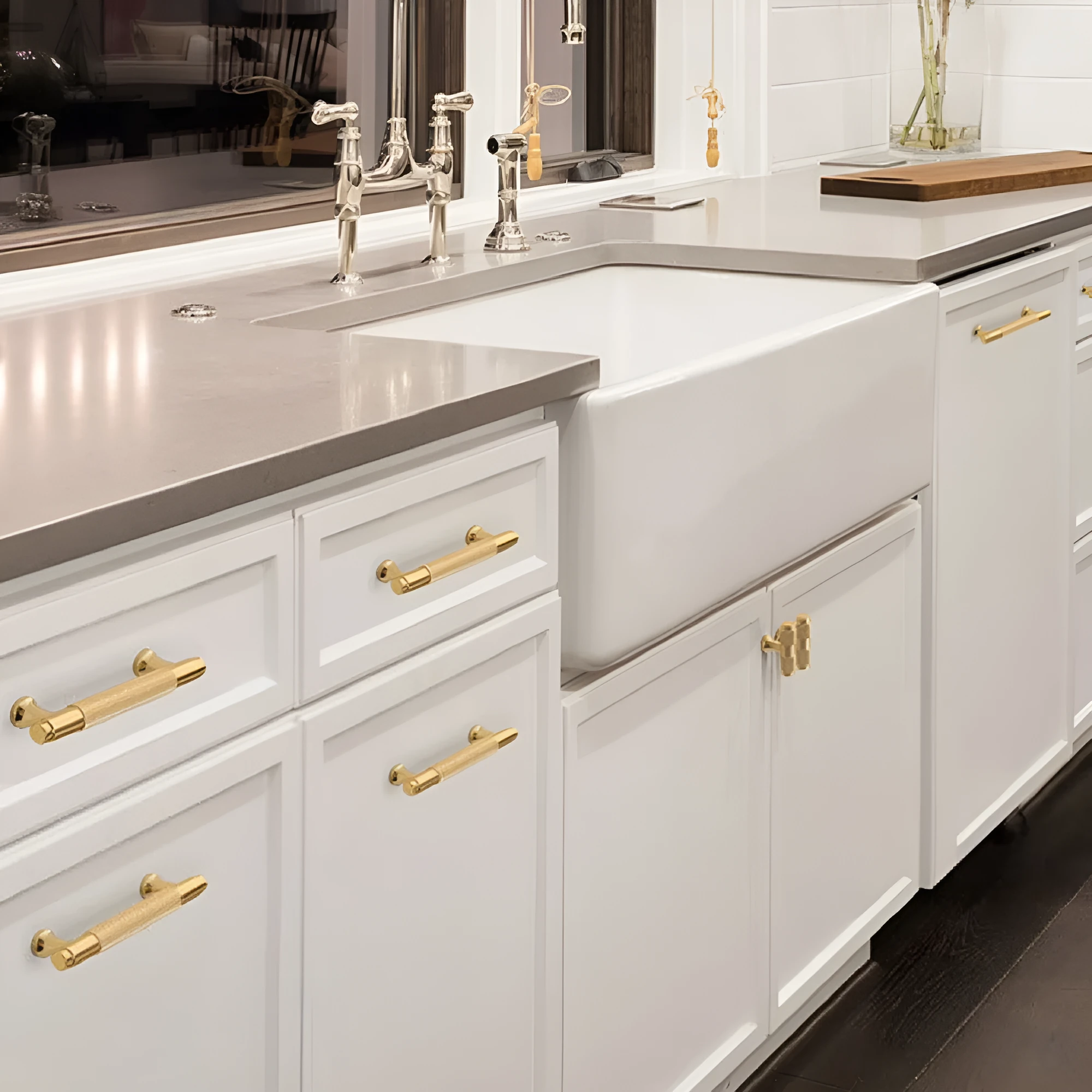 Brushed brass aluminium furniture handle with European style design and multiple hole spacing options