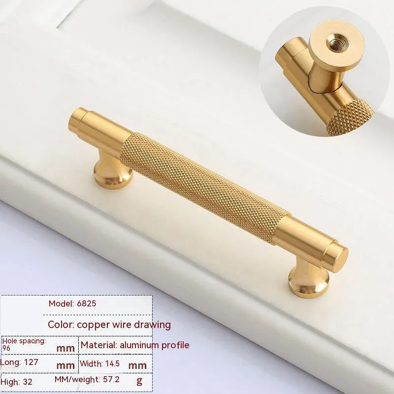 Brushed brass aluminium furniture handle with European style design and multiple hole spacing options