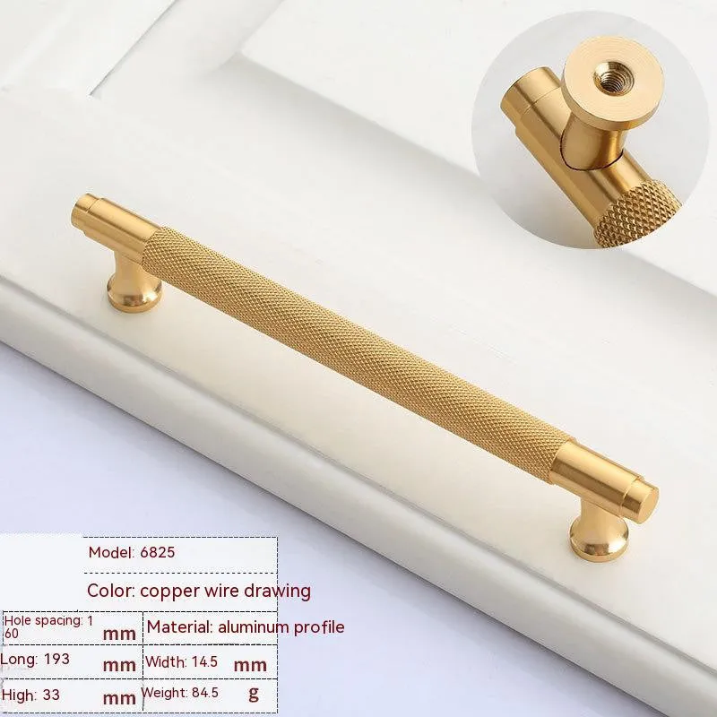 Brushed brass aluminium furniture handle with European style design and multiple hole spacing options