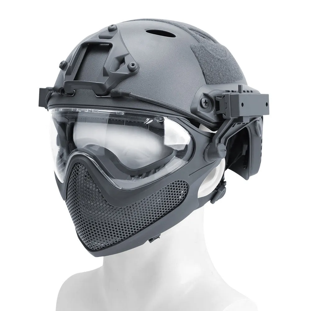 Simple loading and unloading ABS integrated mask helmet in solid black colour