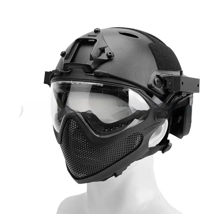 Simple loading and unloading ABS integrated mask helmet in solid black colour