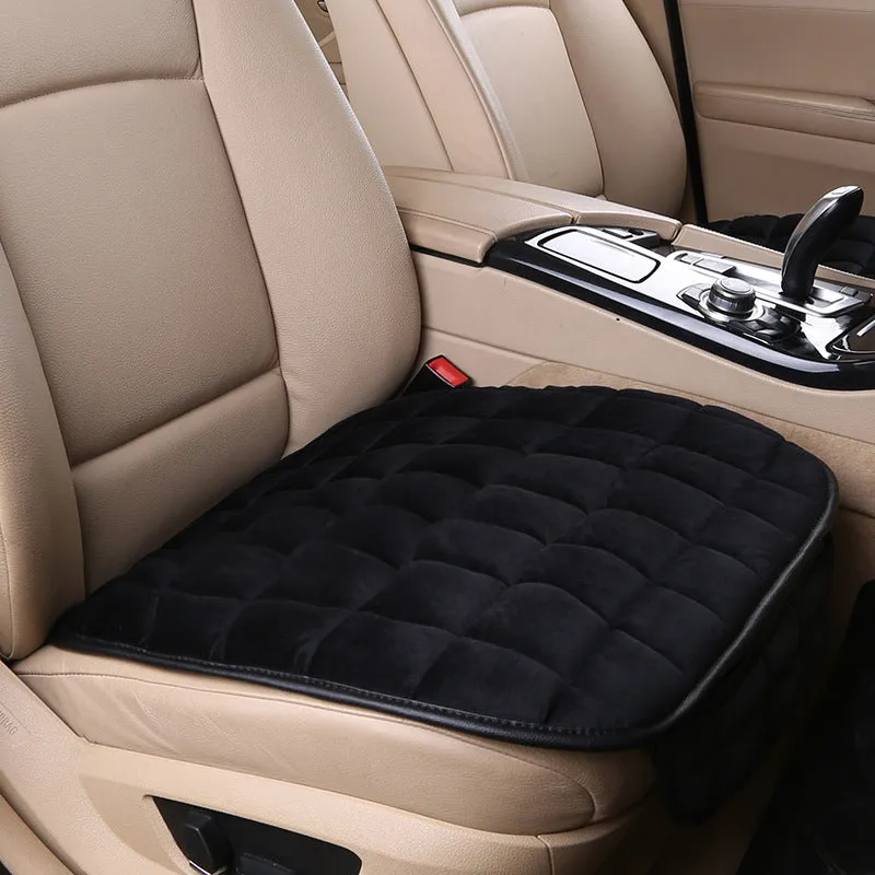Plush car seat cushion three-piece set in brown, non-slip design without backrest