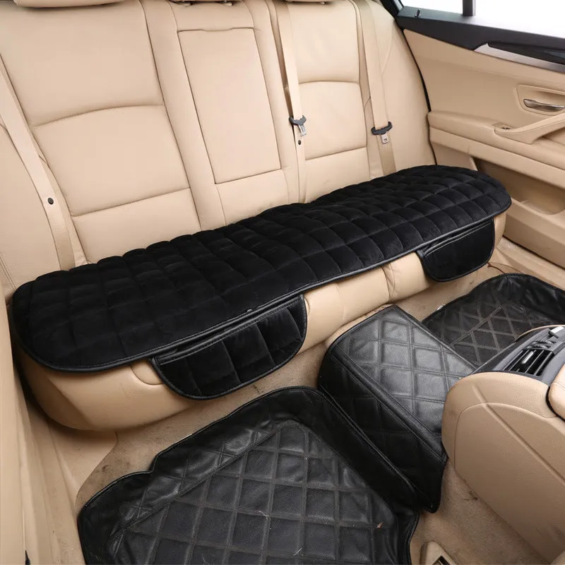 Plush car seat cushion three-piece set in brown, non-slip design without backrest