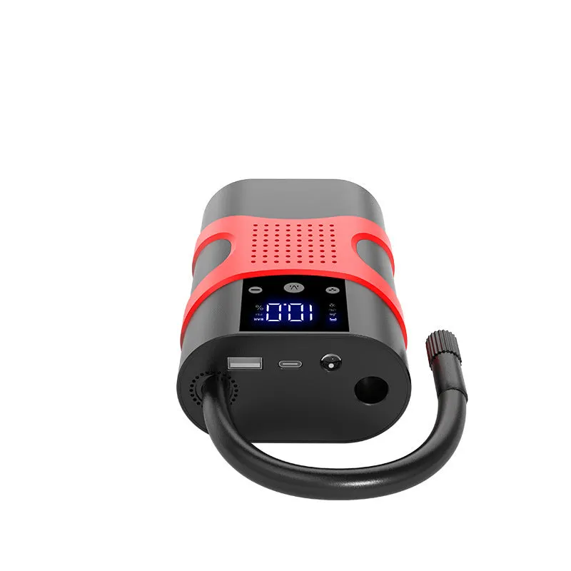 Portable automobile emergency start power source with digital display and electric air pump