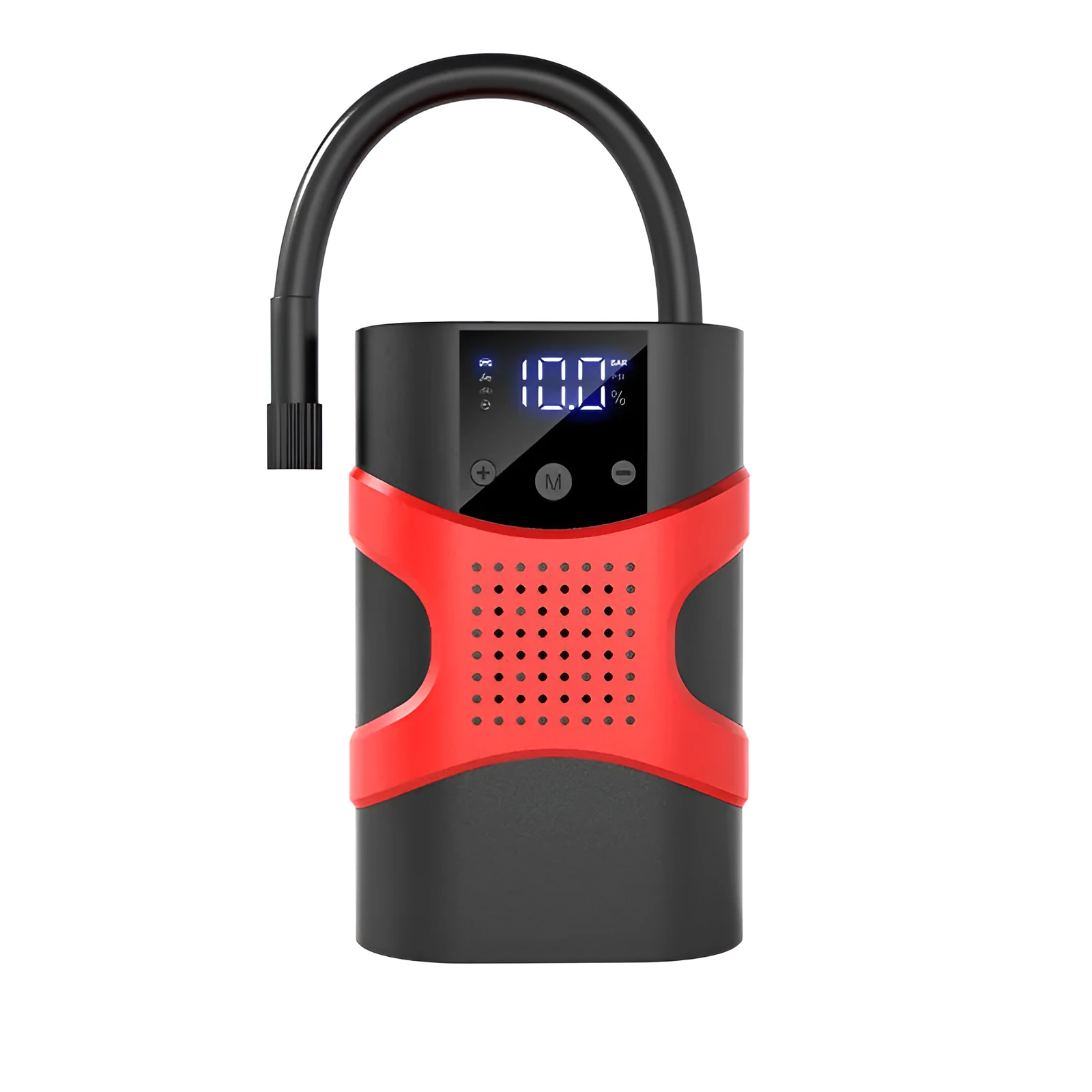 Portable automobile emergency start power source with digital display and electric air pump