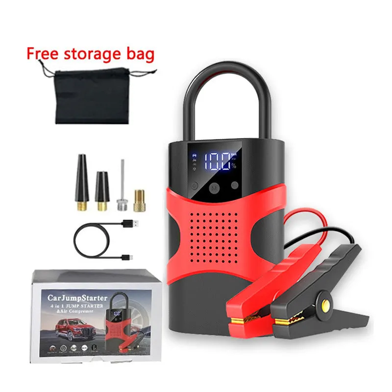 Portable automobile emergency start power source with digital display and electric air pump