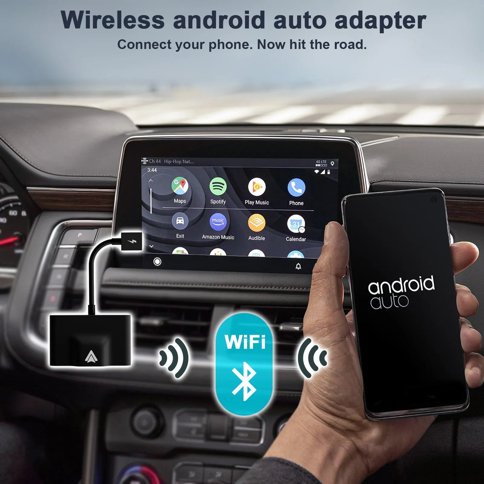 Car wireless Android adaptor for CarPlay systems in black and white colour options.